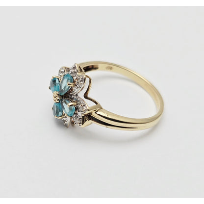 10K Two Tone Gold Green Quartz & Diamond Flower Ring