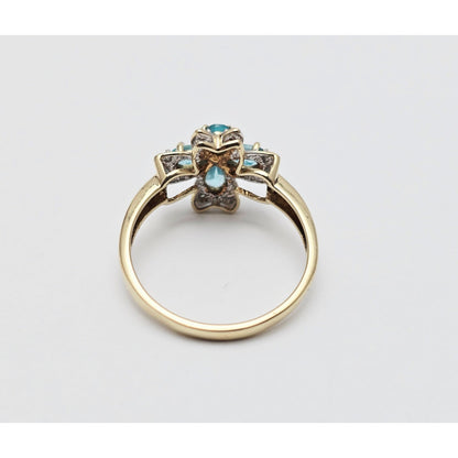 10K Two Tone Gold Green Quartz & Diamond Flower Ring