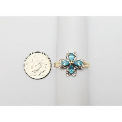 10K Two Tone Gold Green Quartz & Diamond Flower Ring