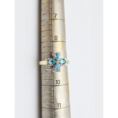 10K Two Tone Gold Green Quartz & Diamond Flower Ring