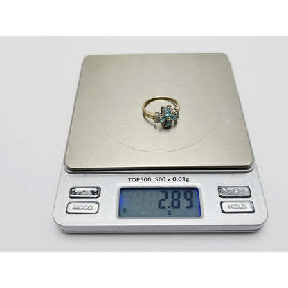 10K Two Tone Gold Green Quartz & Diamond Flower Ring