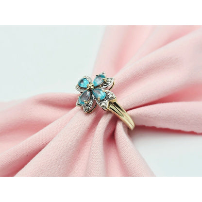 10K Two Tone Gold Green Quartz & Diamond Flower Ring