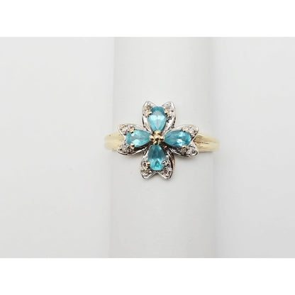 10K Two Tone Gold Green Quartz & Diamond Flower Ring