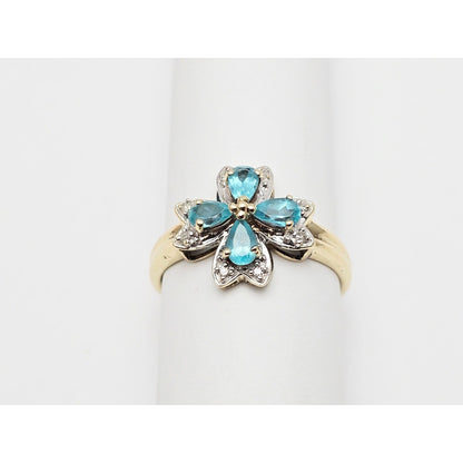 10K Two Tone Gold Green Quartz & Diamond Flower Ring