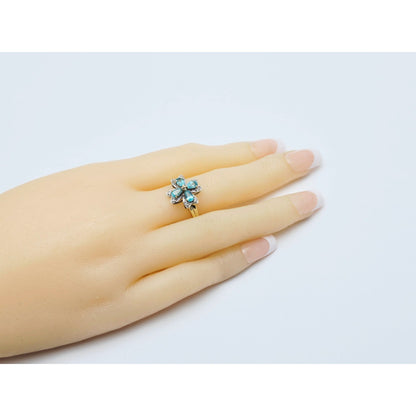 10K Two Tone Gold Green Quartz & Diamond Flower Ring