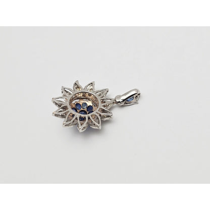 14K White Gold Sapphire & Diamond Flower Charm Pendant