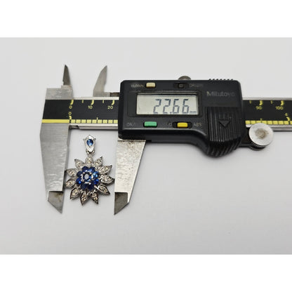 14K White Gold Sapphire & Diamond Flower Charm Pendant