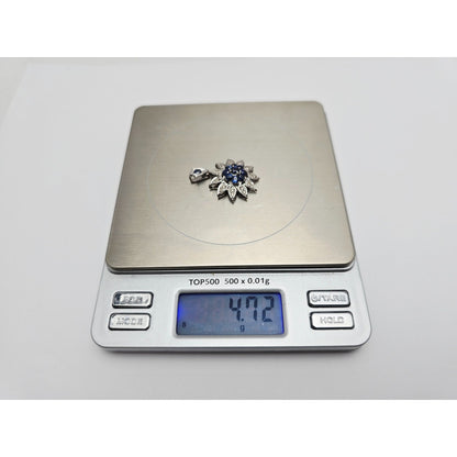 14K White Gold Sapphire & Diamond Flower Charm Pendant