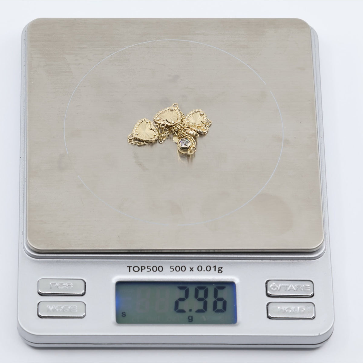 14K Yellow Gold Diamond Cut Heart Charm Link Bracelet