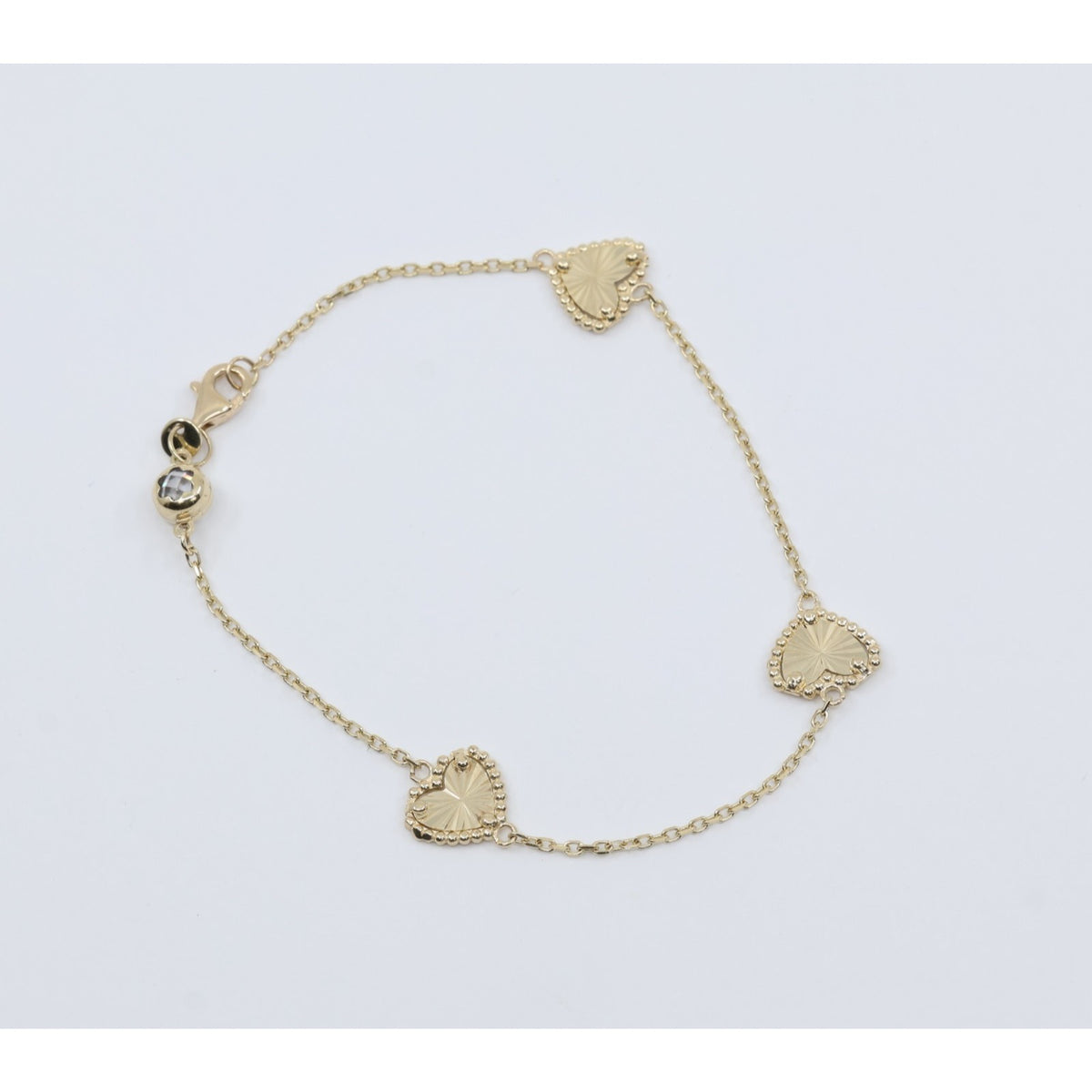 14K Yellow Gold Diamond Cut Heart Charm Link Bracelet