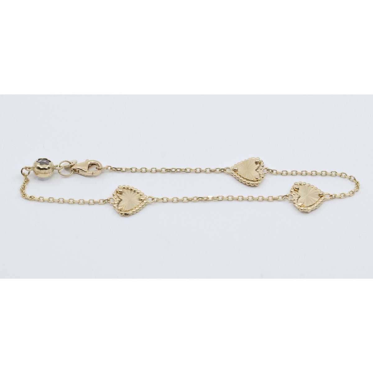 14K Yellow Gold Diamond Cut Heart Charm Link Bracelet