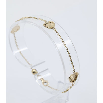 14K Yellow Gold Diamond Cut Heart Charm Link Bracelet