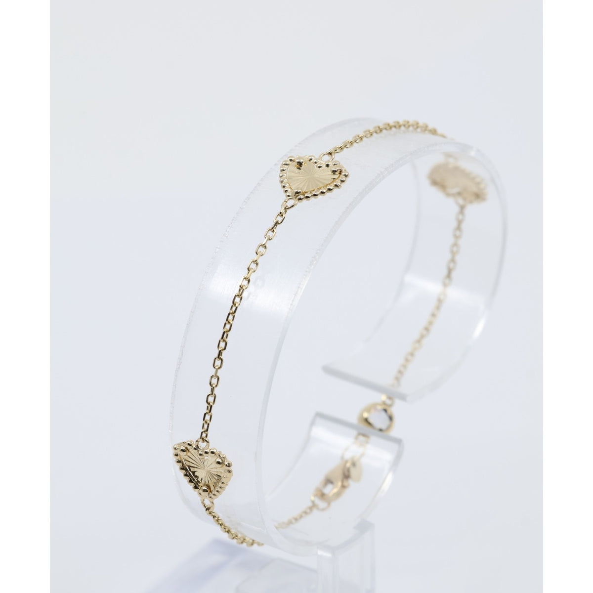 14K Yellow Gold Diamond Cut Heart Charm Link Bracelet