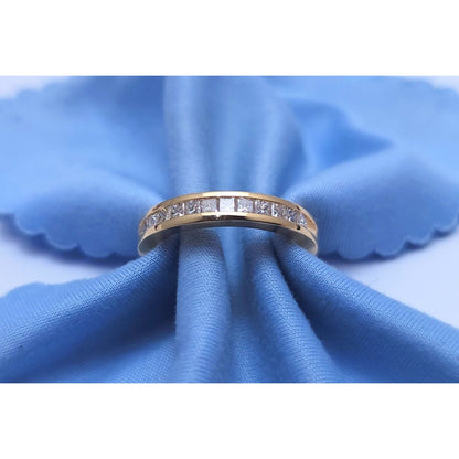 14K Yellow Gold Princess Cut Invisible Setting Diamond Wedding Ring