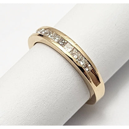 14K Yellow Gold Princess Cut Invisible Setting Diamond Wedding Ring