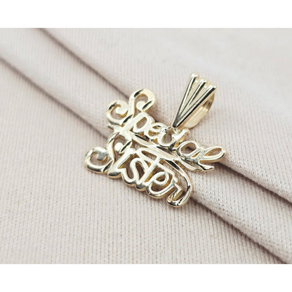14K Yellow Gold Initial "Special Sister" Charm Pendant