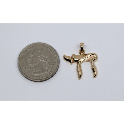 14K Yellow Gold Religious Hebrew Letter Jewish Chai Charm Pendant