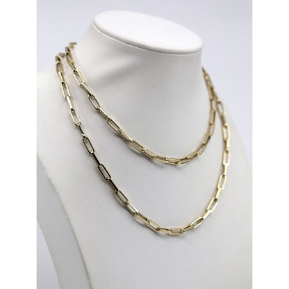 14K Yellow Gold Hollow Paper Clip Link Chain Necklace