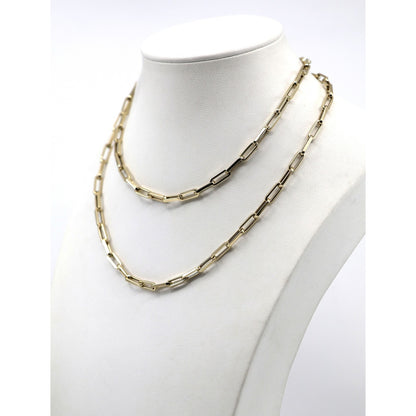 14K Yellow Gold Hollow Paper Clip Link Chain Necklace
