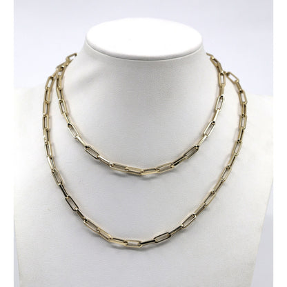 14K Yellow Gold Hollow Paper Clip Link Chain Necklace