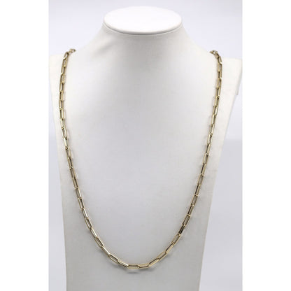 14K Yellow Gold Hollow Paper Clip Link Chain Necklace