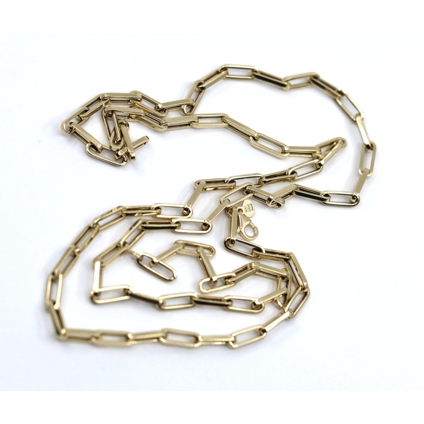 14K Yellow Gold Hollow Paper Clip Link Chain Necklace