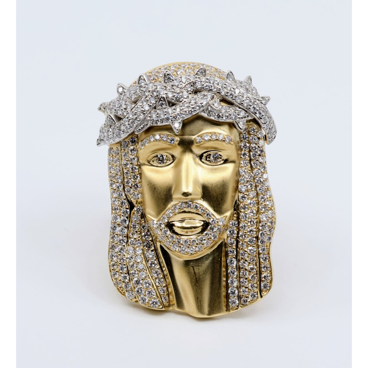 Large 14K Yellow Gold Diamond Jesus Christ Crown of Thorns Ring