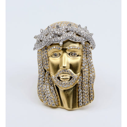 Large 14K Yellow Gold Diamond Jesus Christ Crown of Thorns Ring
