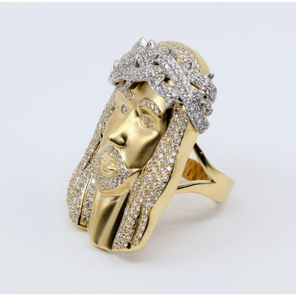 Large 14K Yellow Gold Diamond Jesus Christ Crown of Thorns Ring