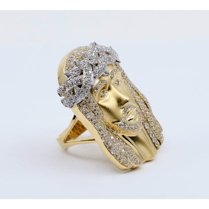 Large 14K Yellow Gold Diamond Jesus Christ Crown of Thorns Ring