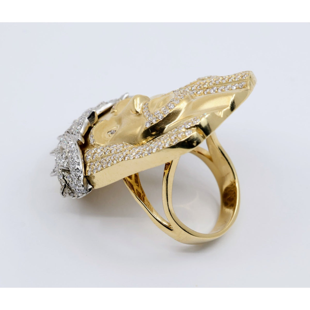 Large 14K Yellow Gold Diamond Jesus Christ Crown of Thorns Ring