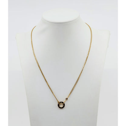 Cartier LOVE 2 Diamond Circle Pendant Necklace 18K Yellow Gold B7219500 w/ Pouch