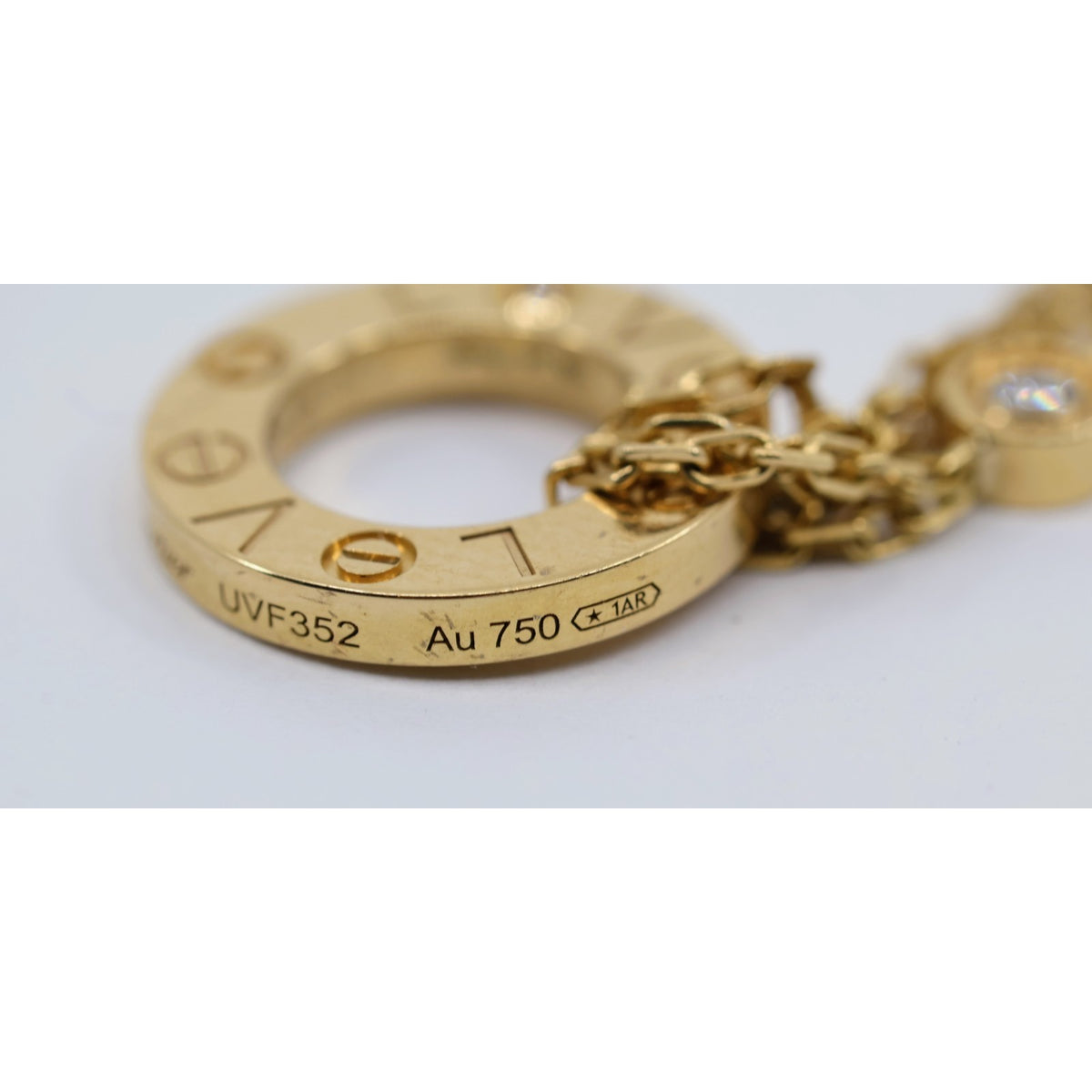 Cartier LOVE 2 Diamond Circle Pendant Necklace 18K Yellow Gold B7219500 w/ Pouch