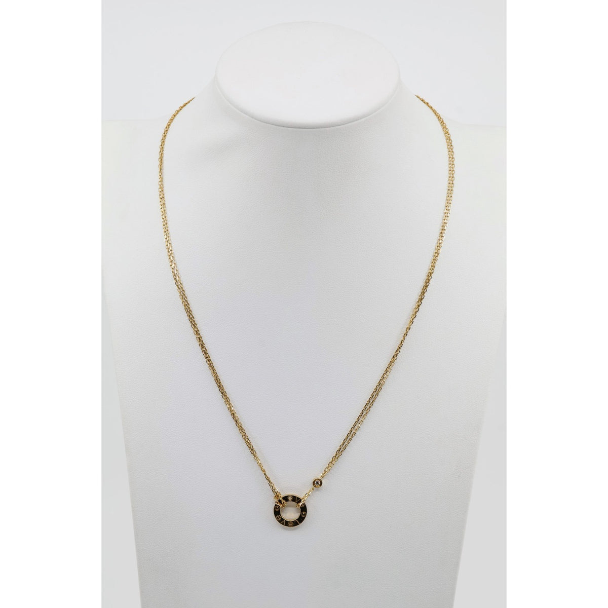 Cartier LOVE 2 Diamond Circle Pendant Necklace 18K Yellow Gold B7219500 w/ Pouch