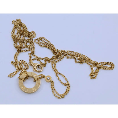 Cartier LOVE 2 Diamond Circle Pendant Necklace 18K Yellow Gold B7219500 w/ Pouch