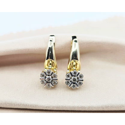 14K Two Tone Gold Diamond Latch Back Hinge Round Earrings