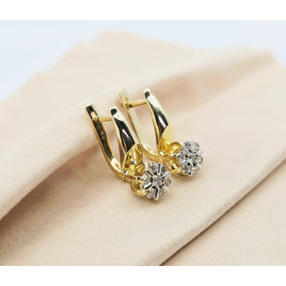 14K Two Tone Gold Diamond Latch Back Hinge Round Earrings