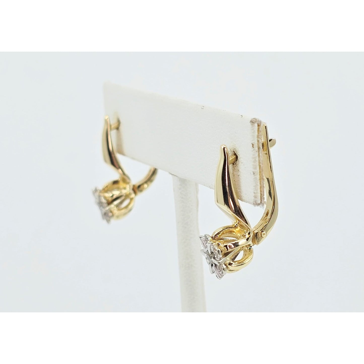 14K Two Tone Gold Diamond Latch Back Hinge Round Earrings