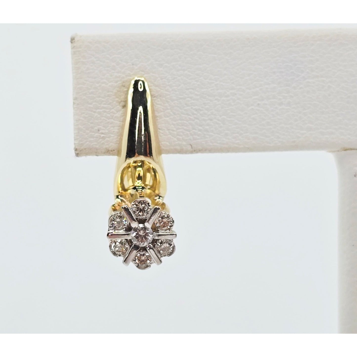 14K Two Tone Gold Diamond Latch Back Hinge Round Earrings