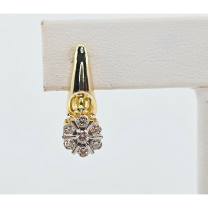 14K Two Tone Gold Diamond Latch Back Hinge Round Earrings