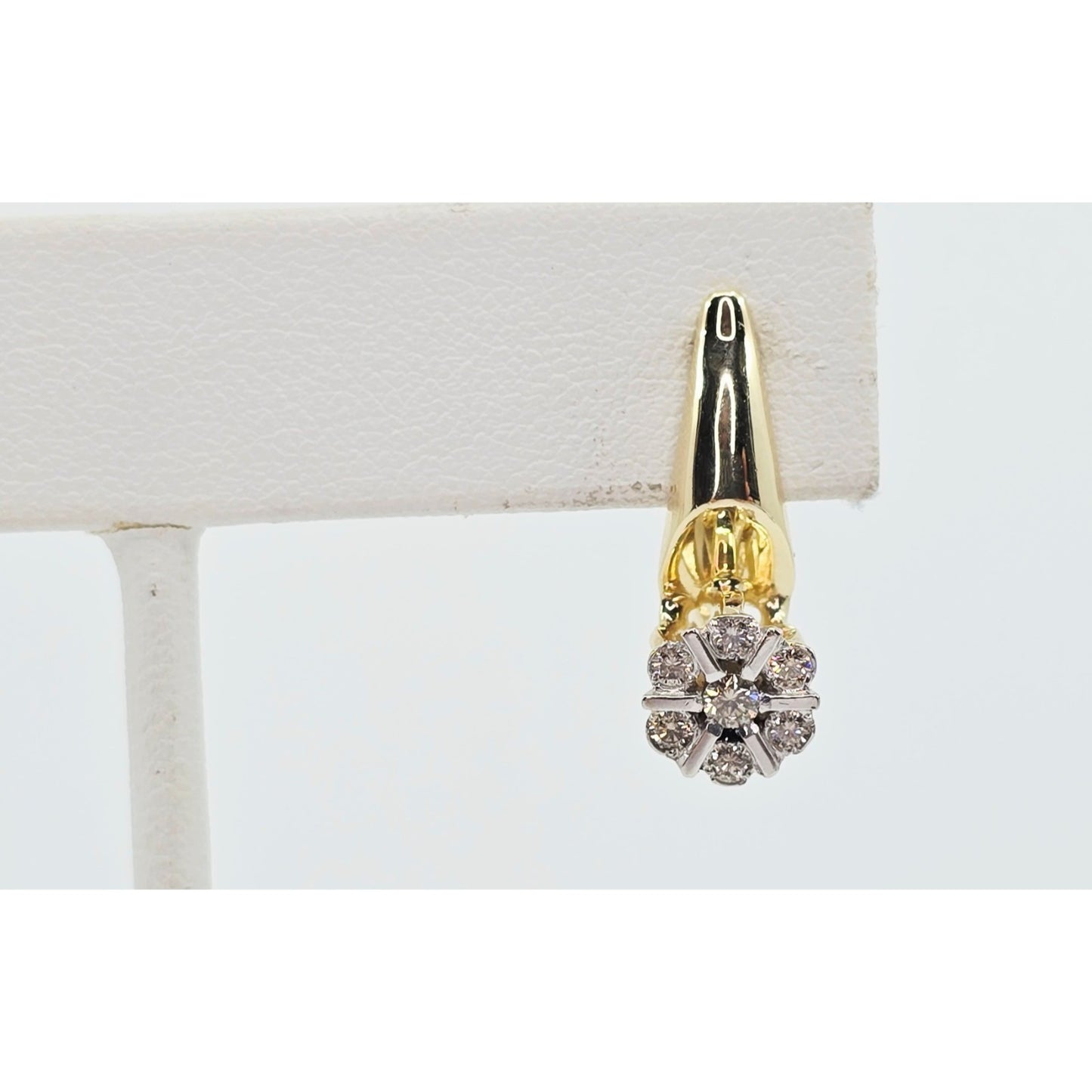 14K Two Tone Gold Diamond Latch Back Hinge Round Earrings
