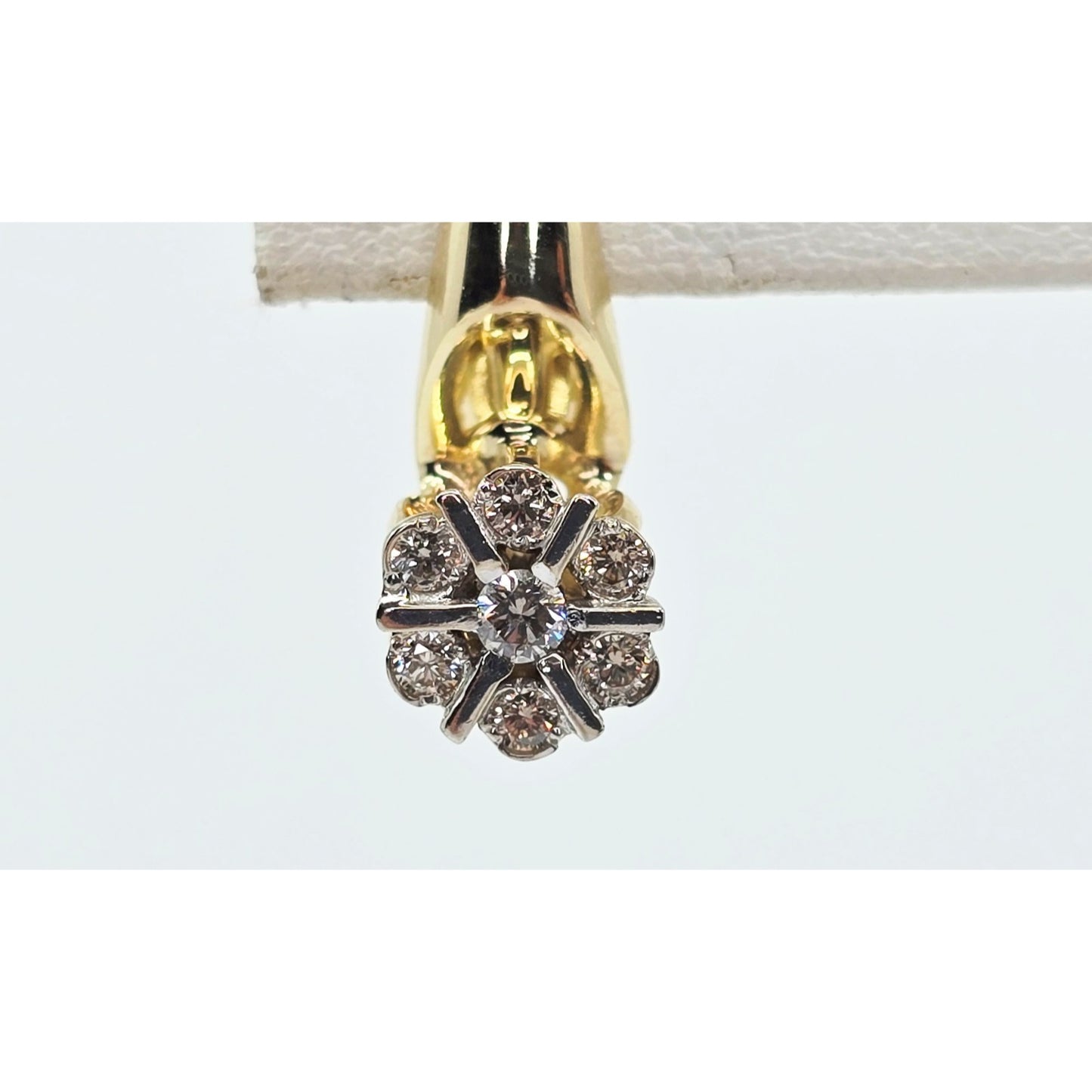 14K Two Tone Gold Diamond Latch Back Hinge Round Earrings
