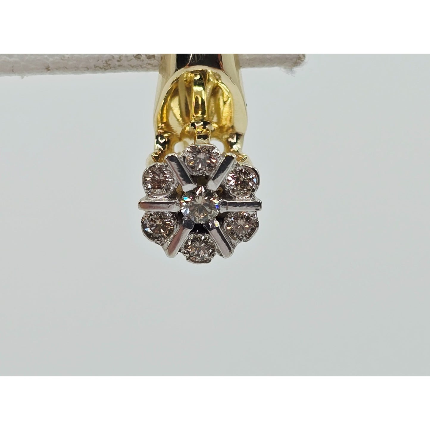14K Two Tone Gold Diamond Latch Back Hinge Round Earrings