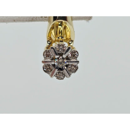 14K Two Tone Gold Diamond Latch Back Hinge Round Earrings
