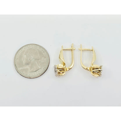 14K Two Tone Gold Diamond Latch Back Hinge Round Earrings