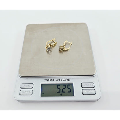 14K Two Tone Gold Diamond Latch Back Hinge Round Earrings