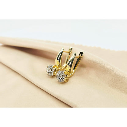 14K Two Tone Gold Diamond Latch Back Hinge Round Earrings