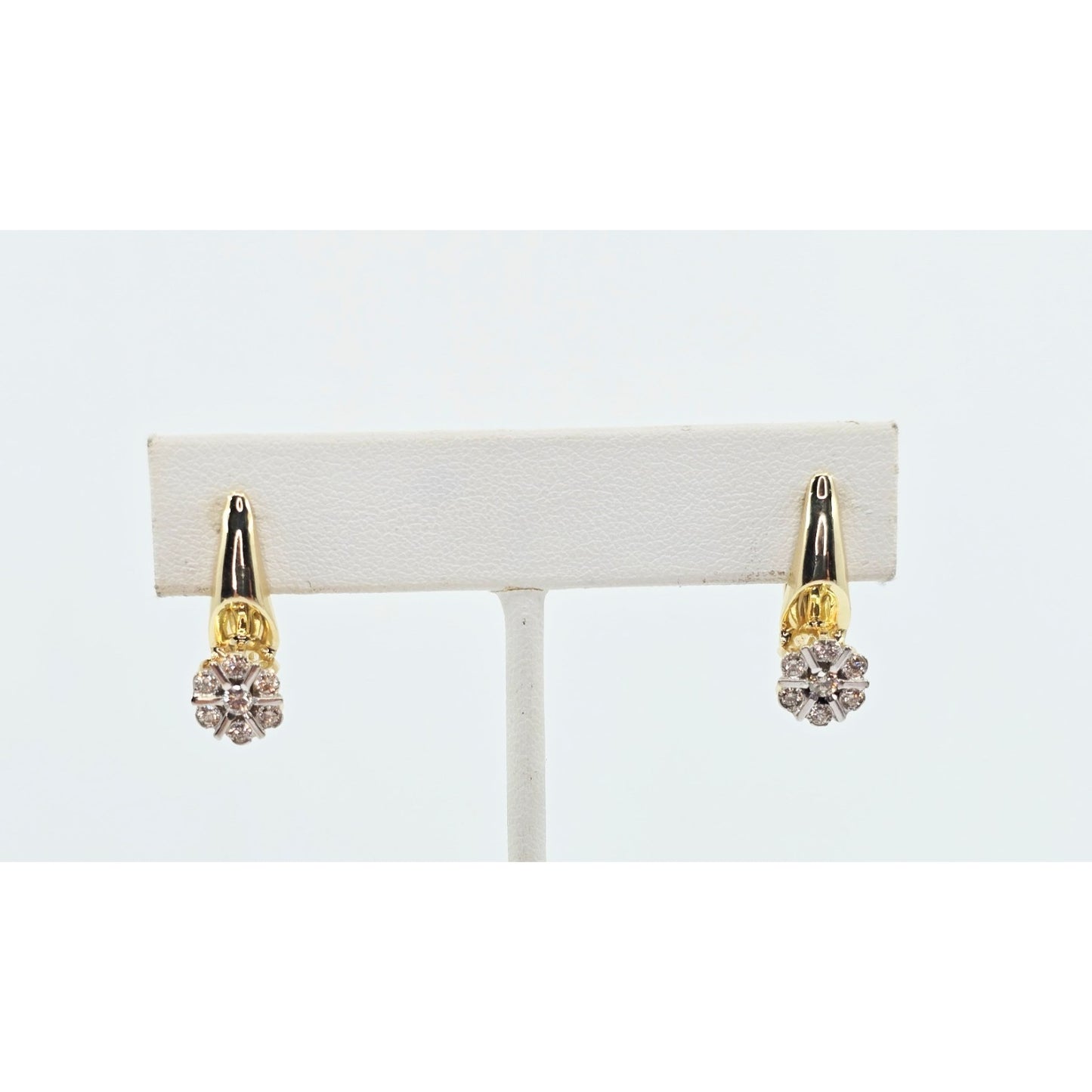14K Two Tone Gold Diamond Latch Back Hinge Round Earrings