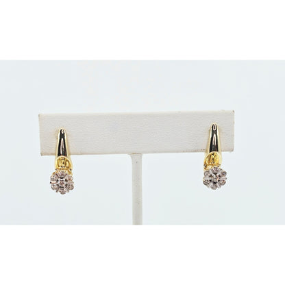 14K Two Tone Gold Diamond Latch Back Hinge Round Earrings