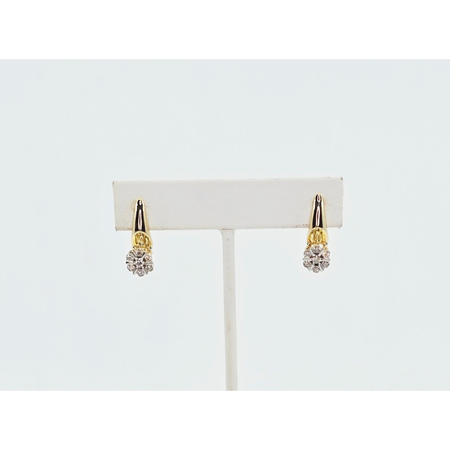 14K Two Tone Gold Diamond Latch Back Hinge Round Earrings